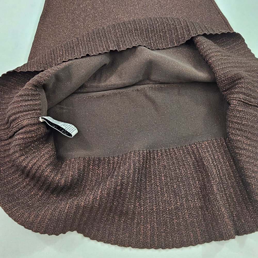 Nanette Lepore Brown Lurex Sweater Dress M Mock Neck Tiered NM2F11P61 $138 NEW - Picture 11 of 11